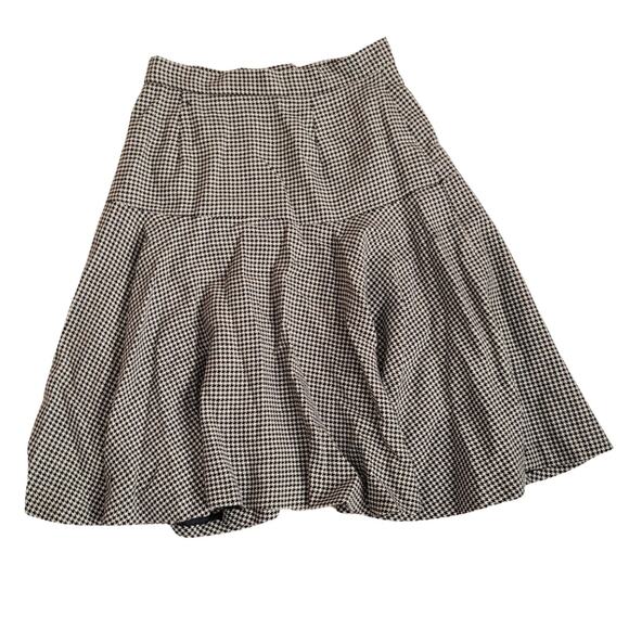 Vintage 90s black white pleated houndstooth a line skirt size 10 - Picture 1 of 7